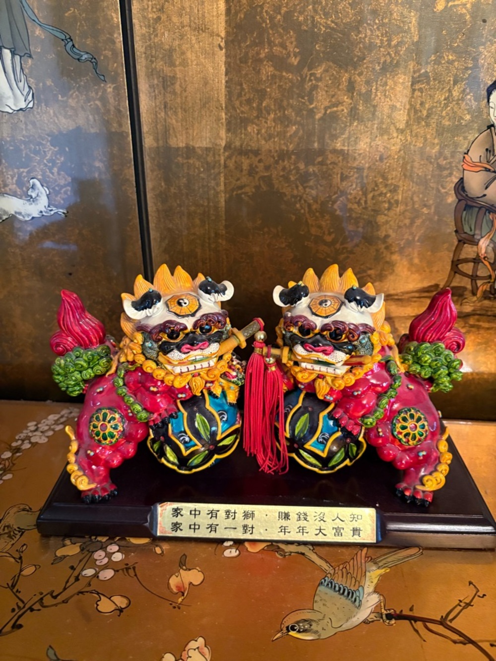 Asian Foo Dogs on Wood Stand~Set of 2